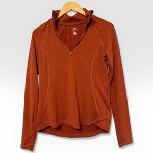 Apana Workout Jacket Quarter Zip Back Pleats Burnt Orange Women's Small